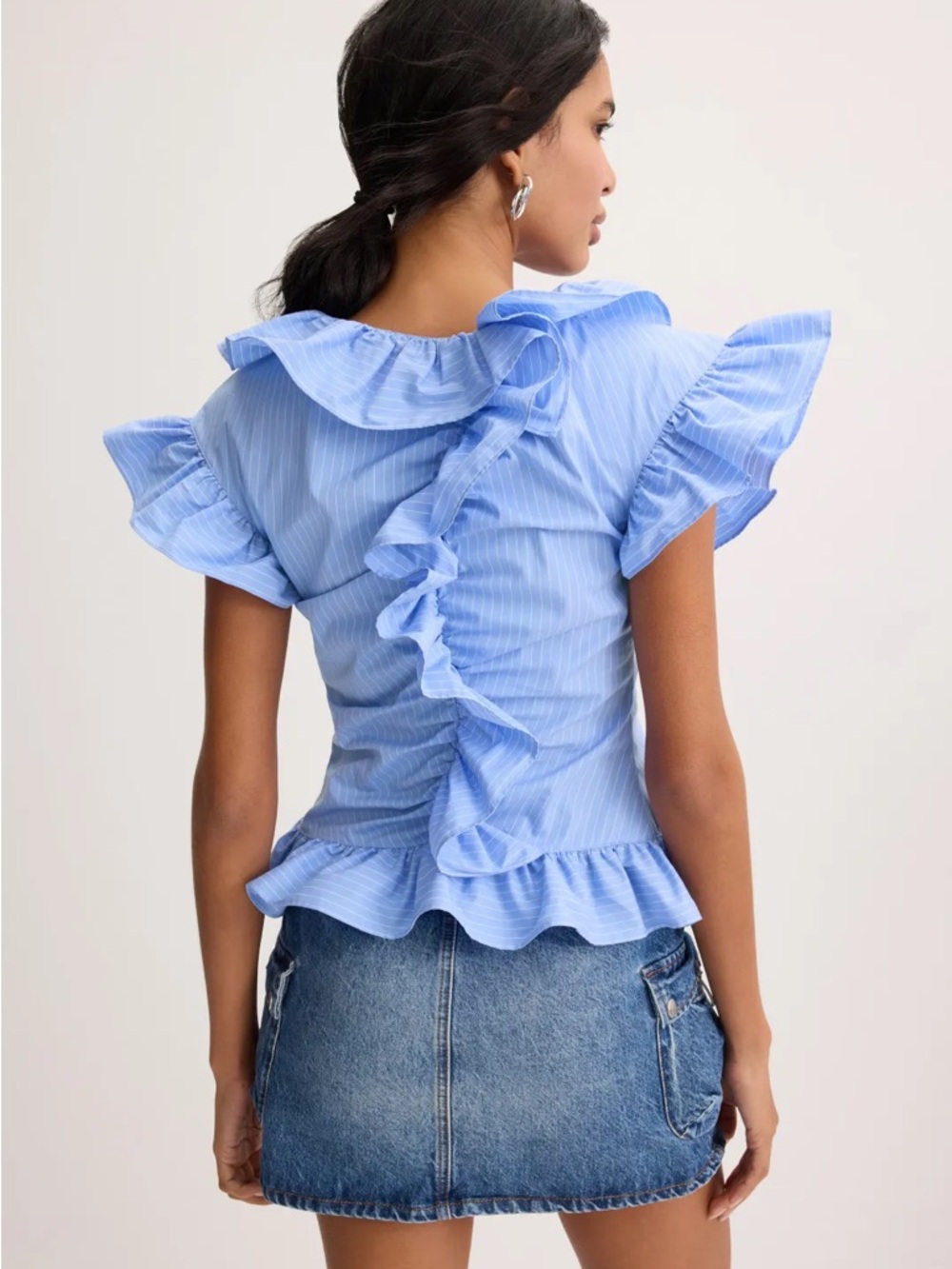 Aknvas Light Blue Ruffle Peplum Blouse - Picture 10 of 12